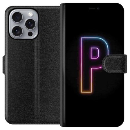 Yhteensopiva Lompakkokotelo Apple Apple iPhone 16 Pro Max Minimaalinen neonkirjain P värin asteittaisella muutoksella ja valotehosteella mustaa taust