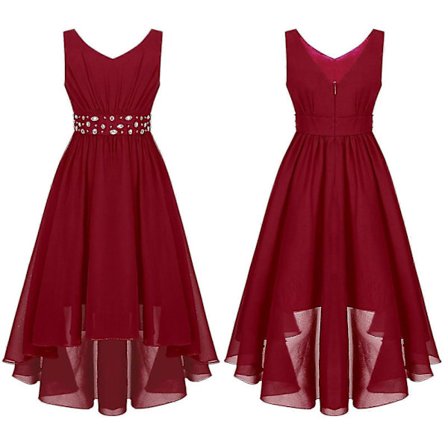 Elegant Chiffon Blomsterpiger Fødselsdagsfest Kjole til Børn Ærmeløs Skinnende Perlebesat Maxi Hi-lo Kant Bryllup Aften Prinsessekjoler