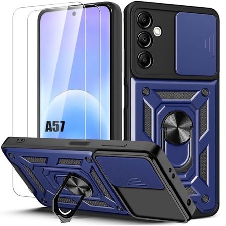 Cover til Samsung Galaxy A57 5G, med Anti-Ridse Kamera Dæksel - Marineblå - 2 Tempered Glass