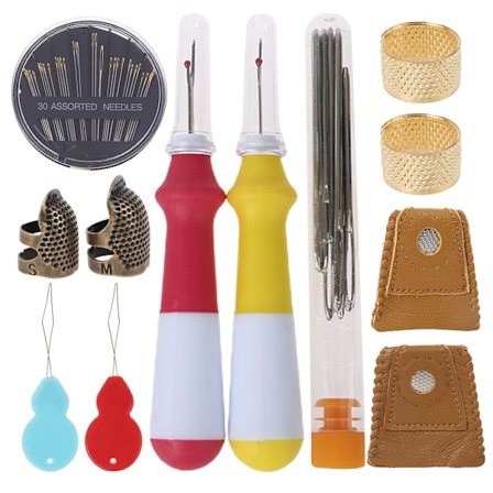 49 stk. syverktøysett strikkepinner lær fingerbøl fingerbeskytter ringer garnsaks nålitreder