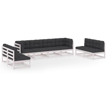 Vidaxl Loungegrupp Med Dynor 8 Delar Massiv Furu Vit