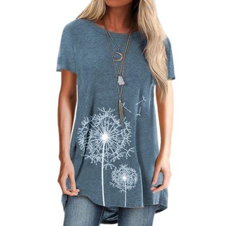 Dam T- Printed Casual Blus Kortärmad Rundhalsad Topp,