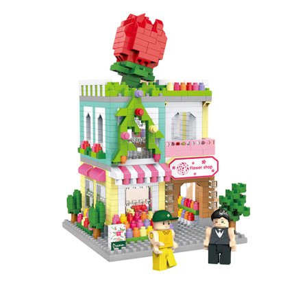 Byggekloss mini bygate, blomsterbutikk, 908 deler