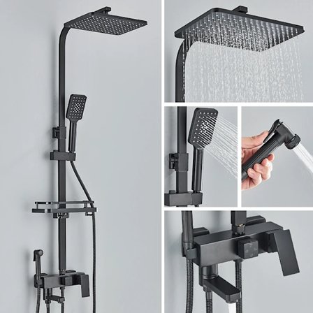 Sort Krom 4-veis Dusj Kran Regn Dusj