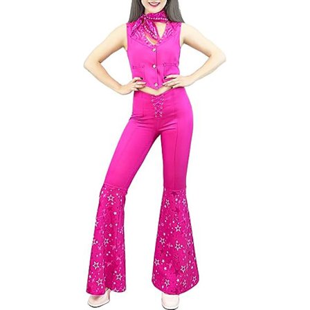 Barbie Hippie Disco Kostume Pink Flare Bukser Halloween Cosplay Til Kvinder Piger