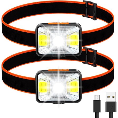 Tehokas otsalamppu [2 kpl], USB-ladattava LED-otsalamppu 2000 lumenia 5 valaistustilat valkoinen ja punainen, IPX5 vedenpitävä