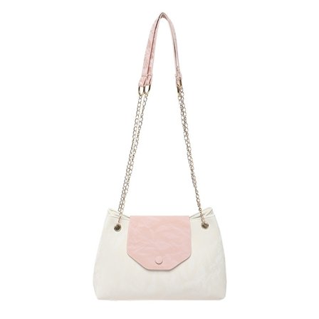 Pink og hvidt kontrastdesign, tekstureret taske med stor kapacitet, moderigtig og alsidig kædeskuldertaske, enkelt skulder crossbody-taske