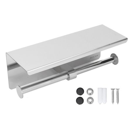 Toiletpapirholder i rustfrit stål med hylde Selvklæbende Punch Free Toiletpapirhylde Rulleholder til badeværelse K10 304