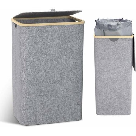 100L Kleskurv med Lokk, Vaskekurv med Håndtak, Skittentøyskurv, Klesbeholder, Sammenleggbar Stor Kleskurv med Innerpose