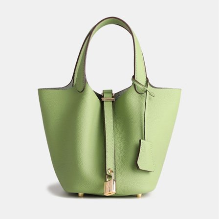 Stor lærveske i grønn ku-skinn med litchi-mønster for arbeid og reiser