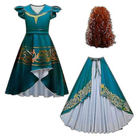 Halloween Piger Uregelmæssig Nederdel Kjole Cosplay Brave Merida Børnefestival Performance Show Nederdel Cape Wig Costume-c