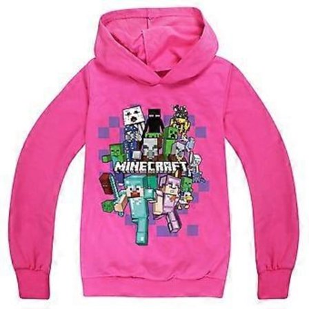 Minecraft-trykk Hoodie for barn (gutter og jenter) - Avslappet, langærmet, hettegenser - 5-12 år (9-10 år, rosarød)
