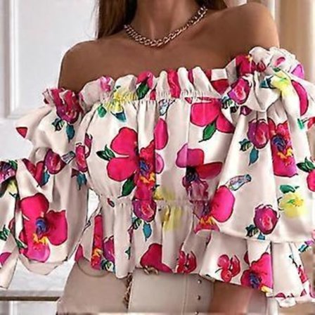 YYFS Dammode Casual Sommar Blusar & Skjortor med En Axel (XXL ros)