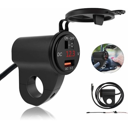 Motorcykel USB-mobiltelefonoplader, vandtæt 12V-biloplader, med voltmeter og uafhængig kontakt, egnet til motorcykelstyr med en di