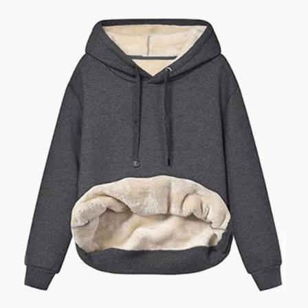 Hettegenser for kvinner, avslappet, varm, fleecefôret, vinter Dark gray L