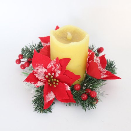 2 stykker imiteret sne juleblomsterguirlander, PVC-cedernåle, juleranke, lys, dekorative lysestageranke