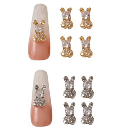 8 stk. 3D kanin negle charms rhinestones diamanter glitter neglekunst