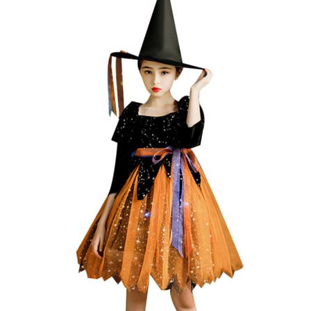 Flickor Halloween Kostym Klänning Med Häxhatt 160