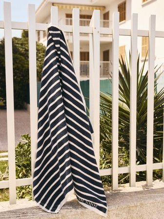 John Henric Men's Serviette de Bain Rayée Bleu Marine en Coton Size Onesize