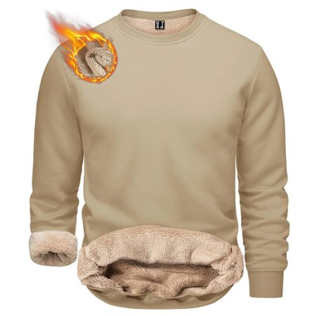 TACVASEN Vinter Tykk Fleece Crewneck Genser Herre Varm Sherpafôret Kraftig Vinter Pullover Basic Topper Skjorter Uten Hettegenser