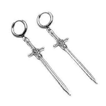 Sølvfarvede sværdformede krogøreringe, fashionable ørekroge, krucifiks-dolk, statement-øretilbehør til hverdagsbrug