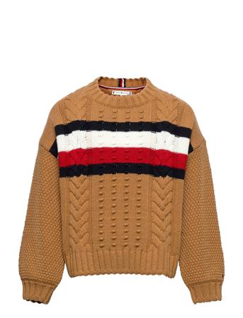 Global Stripe Cable Crew Brown Tommy Hilfiger