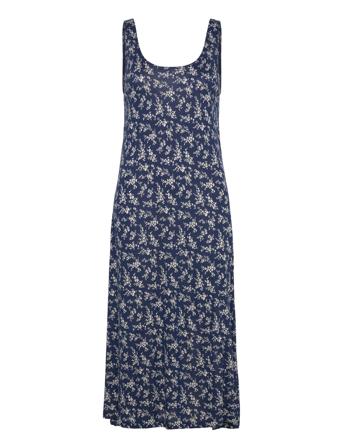 Floral Scoopneck Jersey Dress Polvipituinen Mekko Blue Polo Ralph Lauren