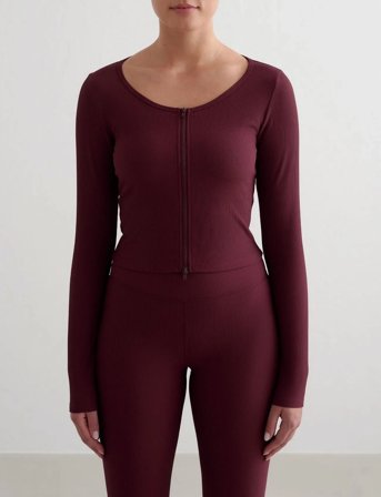 aim ́n Ribbed Performance Zipped Cardigan - Burgundy - L