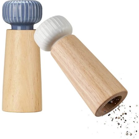 2 stk. Salt- og Peberkværne, Træ Premium Kvalitet Justerbar Keramisk Kværn, Nem at Male Manuelt