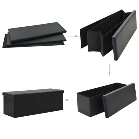 Vidaxl Förvaringsbänk Hopfällbar Konstläder 110x38x38 Cm Svart Svart