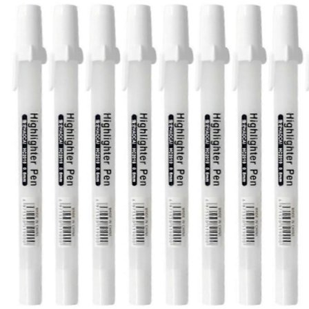 8 stk. hvite gelpenner for fremheving på mørkt papir