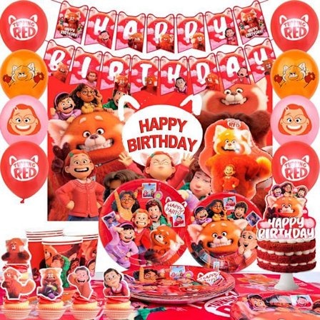 Dekoration för Födelsedag Animerad Turning Red, Födelsedagsballongdekorationer Turning Red