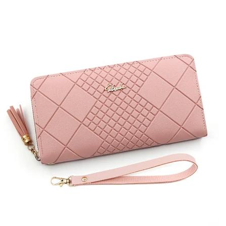 Lynlås Penge Myntpung Dame Kort Holder Lang PU Læder Clutch Tegnebog Stor Kapacitet Dame Armbånd Telefon Håndtasker Penge Lomme Pink