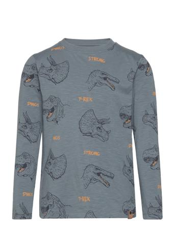 T-Shirt Ls Aop T-shirts Long-sleeved T-shirts Blå Minymo*Betinget Tilbud