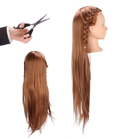 Långt hår mannekänghuvud ljusbrunt frisörövningshuvud kosmetologimanikindockhuvud