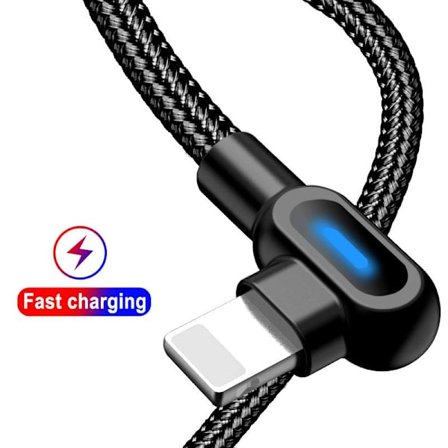 Vinklad 90-graders laddningskabel USB a till USB c / iPhone Lightning svart (Lightning) 2 meter