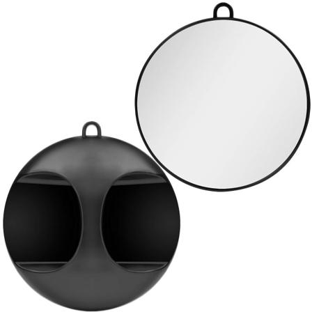 Frisørmirror rund lys med håndtak - frisørmirror svart for