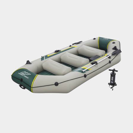Bote insuflável / bote de recreio Bestway Hydro Force Ranger Elite X4, 3.20 x 1.48 metros, cinzento/verde + remos + bomba de mão + saco de transporte 