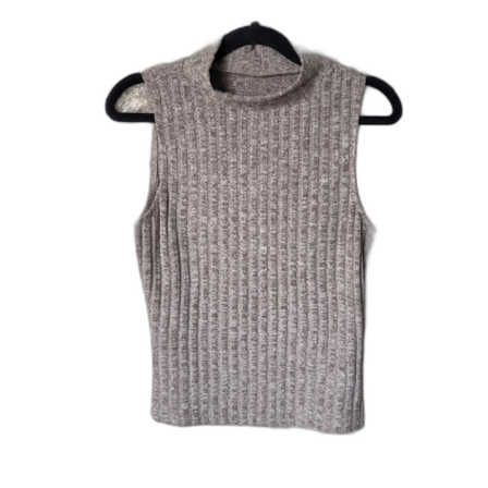 Beige ribbad ärmlös polotopp