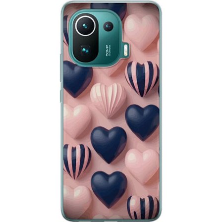 Kompatibelt Mobildeksel til Xiaomi Mi 11 Pro Myke tredimensjonale hjerter i rosa og marineblå toner i et romantisk mønster