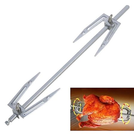 Roterende gaffel i rustfrit stål til grill/stegning, køkken, ovn grilltilbehør essentielle værktøjer kyllingegaffel til airfryer