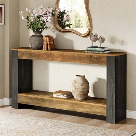 Rustikt konsollbord 160 cm / Landlig hallbord / Sidebord – Brun/svart