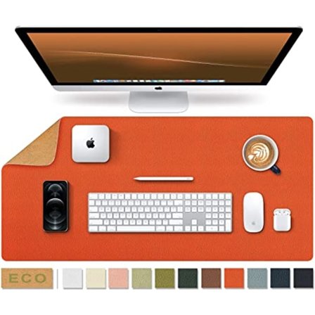 Stor naturlig kork og lær vanntett tastaturunderlag, kontor / hjem / spill / dekorativt skrivebord musematte (Oransje, 23,6 x 11,8 tommer)
