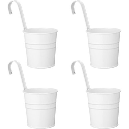 Set med 4 Shabby Chic Hängande Blomkrukor Metall Hängande Planterkrukor med Haken Utomhus Balkong Trädgård Vit