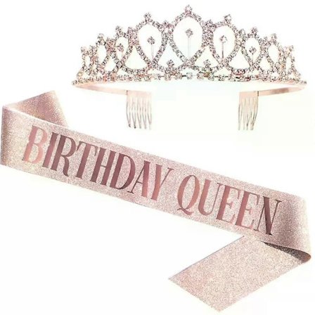 Bling Strass Kristallkrona Tiara Födelsedag Jubileumsdekoration Grattis 18 21 30 40 50-årsdag Satin Skärp Festtillbehör