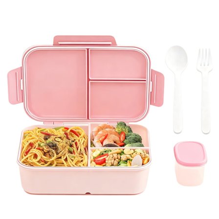 Matboks med rom, 1200 ML Bento Matboks, Matboks for voksne med 3 rom Bestikksett, Lekkasjesikker Matboks Snackbokser