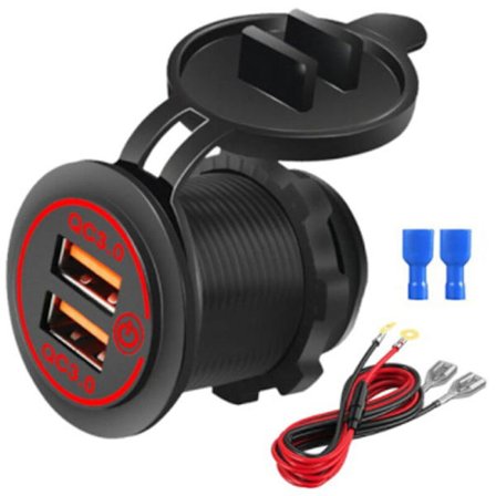 Nopea lataus 3.0 Kaksinkertainen USB-autonlaturin pistorasia Vedenpitävä 12V/24V QC3.0 Laturin pistorasia Virtapistoke Kosketuskytkimellä C