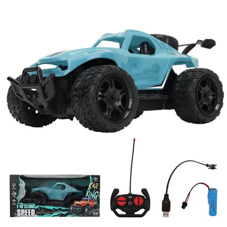 1/16 Fjernstyret Bil 2.4GHZ Simulerede Lydeffekter 1/16 RC Bil med Gummidek til Børn Over 3 År Blå