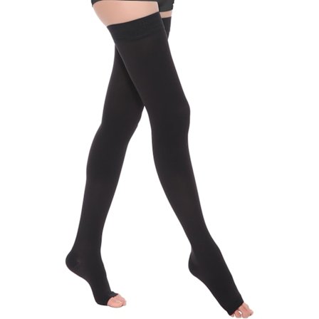 Kompresjonsstrømper for lår, for kvinner og menn, 23-32 mmHg, åpen tåstøtte for åreknuter og ødem