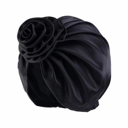 Simulering av silkesfat blom turban cap (svart)